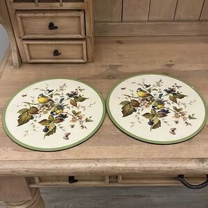 Set of 2 Pimpernel Round Trivets Placemats Birds & Berries England Cork Bottom